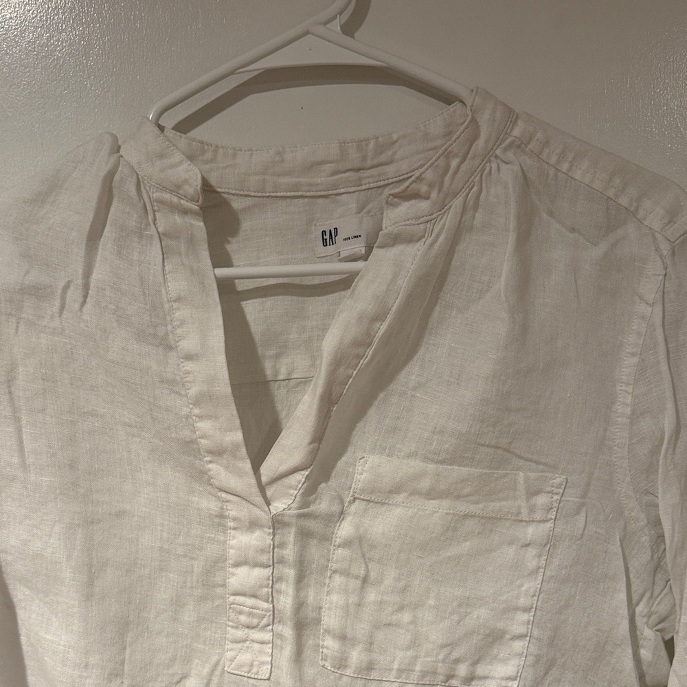 GAP White Linen-Blend Long Sleeve Pullover - Picture 3 of 3